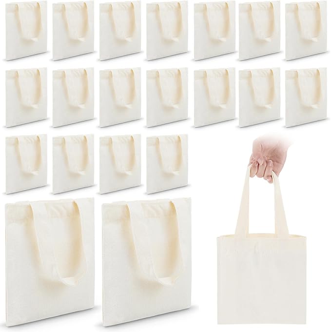 Amylove 12 Pcs Mini Canvas Tote Bags,10 X 10 Inch,Natural Color | Blank Sublimation DIY, Small Reusable Totes Coloring Crafts, Grocery Shopping Easter Halloween Party Favor Gift Bags by Amylove