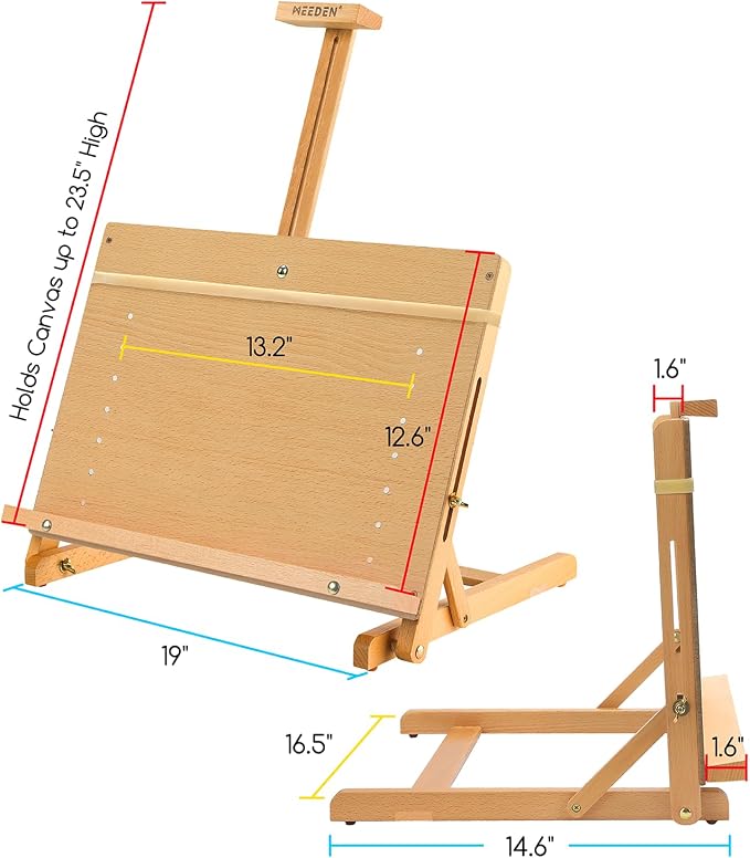 MEEDEN Large Drawing Board Easel, Solid Beech Wooden Tabletop H-Frame Adjustable Easel Artist Drawing & Sketching Board for Artists, Teens & Painters, Holds Canvas up to 23" high - Image 2