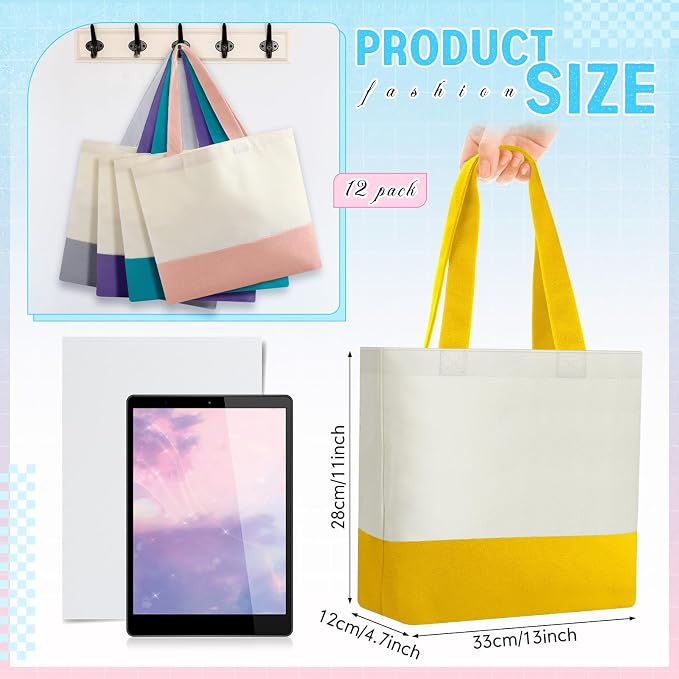 Sanwuta 12 Pcs Mini Canvas Tote Bag Small Sublimation Blank Reusable Grocery Cloth Tote for Women Craft Gift Shopping (Assorted) - Image 2