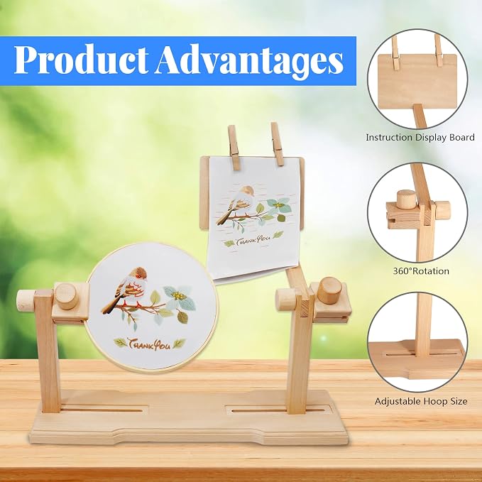 SolidGnik Embroidery Stand, Adjustable Embroidery Hoop Holder, Cross Stitch Stand with Embroidery Kit and 3PCS Embroidery Hoops - Image 3