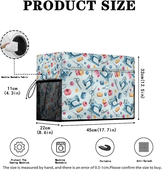 Sewing Machine Muffling Mat and Dust Cover Set | Sewing‑Machine Thread Print,Keep Clean & Safe,Protection Universal Fit Gifts Set,Fits Standard Singer, Brother and Janome - Image 2