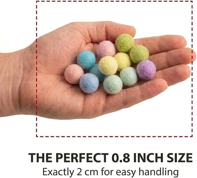 Glaciart One Felt Pom Poms, Wool Felt Balls (60 Pieces) 2 cm – 0.8 Inch, Handmade Felted 30 Color (Red, Pink, Blue, Yellow, Black, White, Pastel and More) Bulk Small Puff for Felting and Garland - Image 3