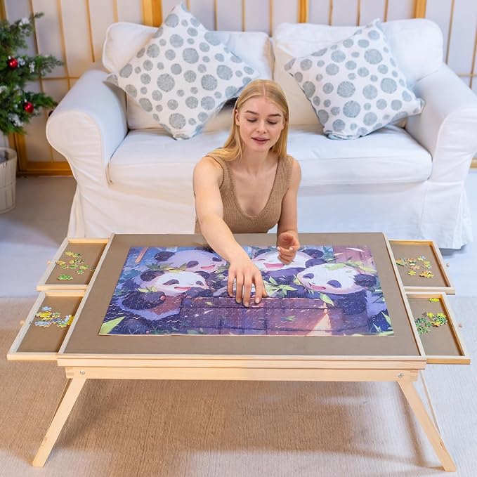 1000 Piece Wooden Folding Puzzle Table with 4 Drawers by Aloftopz