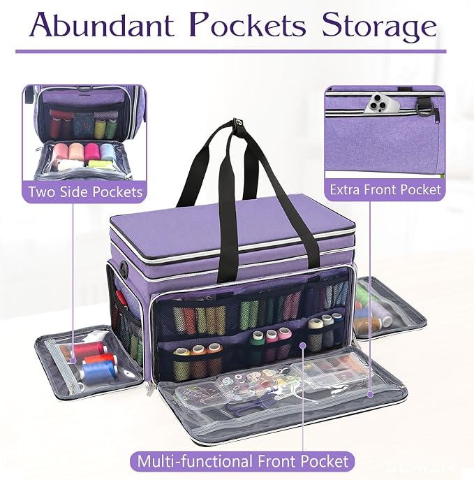 Anitor Sewing Supplies Organizer, Double Layer Sewing Storage Organizer | Two Detachable Dividers, Large Travel Sewing Bag Organizer with Shoulder Strap for Accessories (Bag Only) - Image 6
