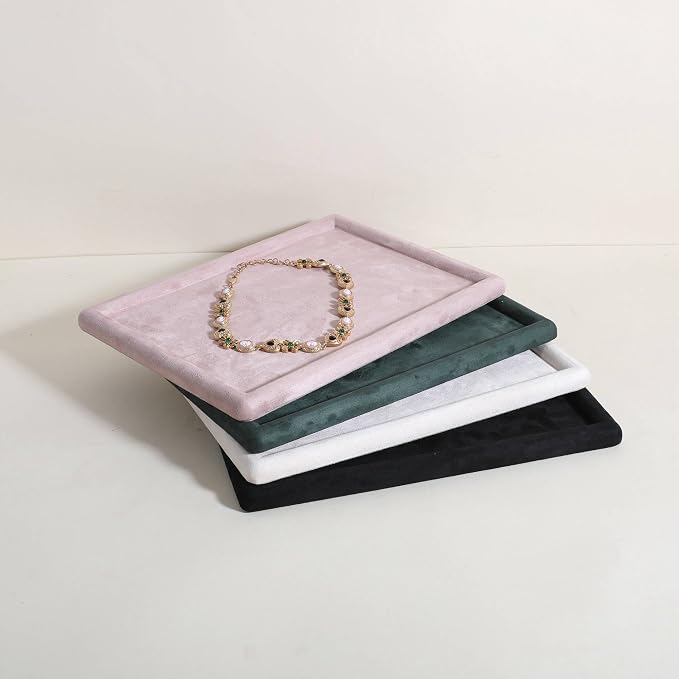 Rectangle Jewelry storage organizer plate, Velvet Jewerly display tray, Empty showcase tray for Necklace Bracelet Ring Earring【Pink-Medium, 11.8 x 8.7 in 】 - Image 3