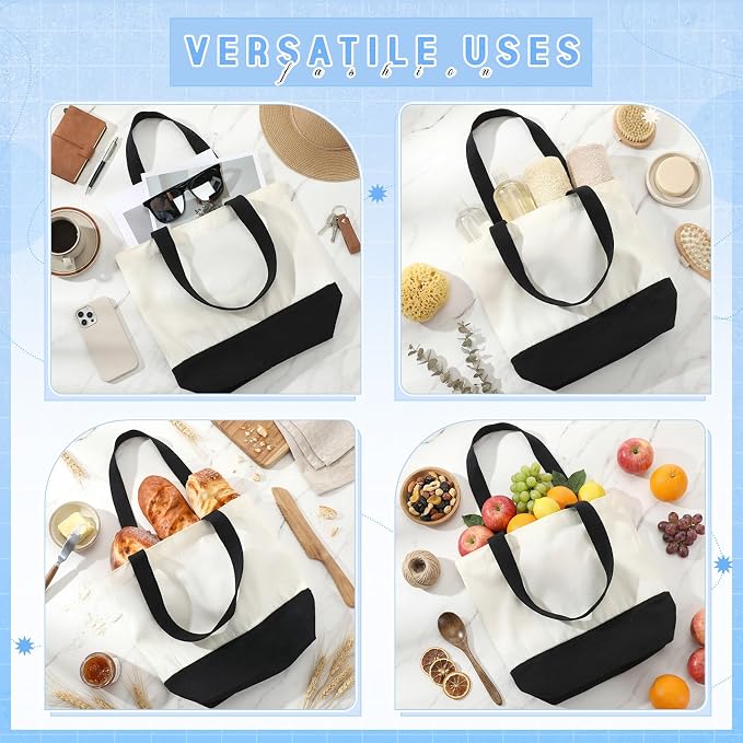 Sanwuta 12 Pcs Mini Canvas Tote Bag Small Sublimation Blank Reusable Grocery Cloth Tote for Women Craft DIY Gift Shopping (Black,Beige) - Image 5