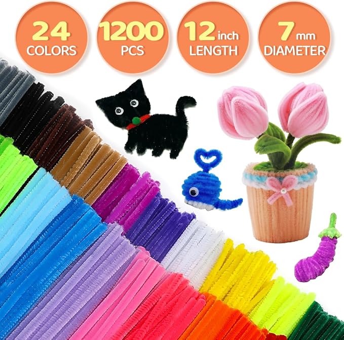 GAGANIU 1200pcs Pipe Cleaners, 24 Colors Chenille Stems with Flower Manual | 12inch x 6mm Limpia Pipas for Arts and Crafts, Holiday Home DIY Decorations Handmade Bouquets - Image 4