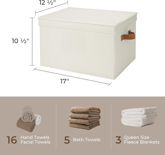 StorageWorks Storage Bins with Lids, Decorative Storage Boxes with Lid and PU Handles, Foldable Storage Baskets for Closet, Shelves, Stackable, Ivory, Jumbo, 3-Pack | Lidded Dust-proof, Easy Pull Handles, Foldable, Stackable, Ideal for Clothes Blanket ... - Image 6