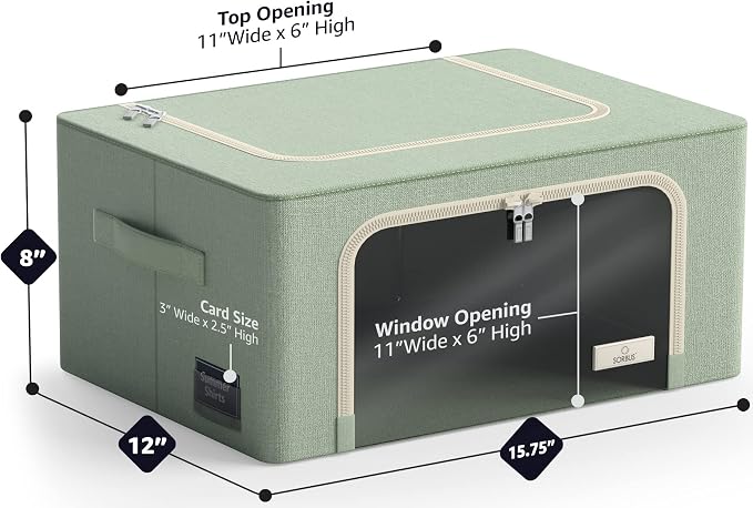 Sorbus Storage Bins with Metal Frame - Stackable & Foldable Clothes Organizer Bags - Oxford Fabric Storage Containers with Large Clear Window & Carry Handles, Bedroom Organization for Bedding & Linen - Image 3