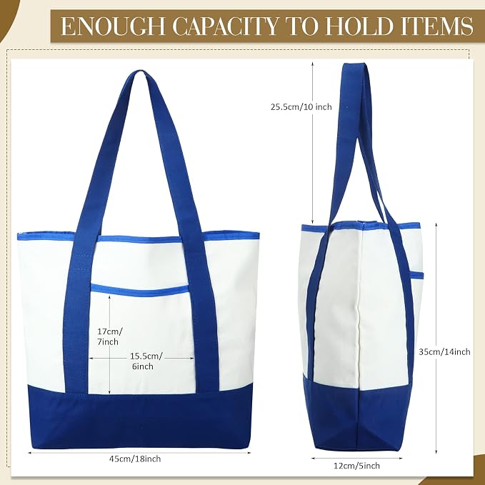 Reginary 16 Pcs Women Canvas Tote Bag 18 Inch Reusable DIY Bag,Blue White | Reusable Shopping Grocery Tote, Thick Washable, Blank Bags Bulk for Holiday Party Favors DIY - Image 4