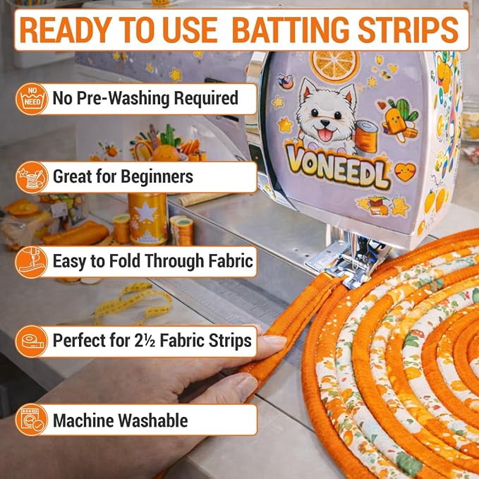 VONEEDL Jelly Roll Batting Strip – 2 1/4 Inch x 70 Yards Cotton Blend Batting Roll for Jelly Roll Rugs, Throw Rugs, Quilting, Sewing Projects, Braided Rugs, 2 Rolls, 1mm Thick - Image 5