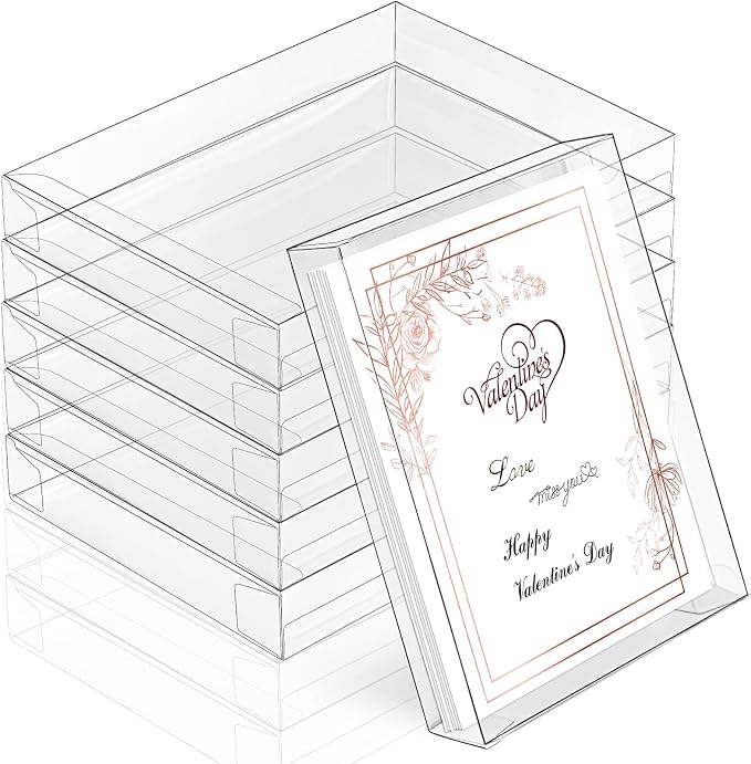Sintuff 100 Pcs Clear Card Box Greeting Card Storage Boxes Clear Plastic picture display for Greeting Cards 5.39 x 7.36 x 1 Inches Photo Storage Box Rectangle Small Boxes for Favors by Sintuff
