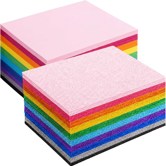 Pangda 100 Pcs 9 x 12 Inch EVA Craft Foam Sheet Crafts, 10 Glitter Colors | 2mm Thick Sheet Craft, Colorfed Crafting Handicraft Paper Set, for DIY Arts Scrapbooking School Classroom Project Supplie by Pangda