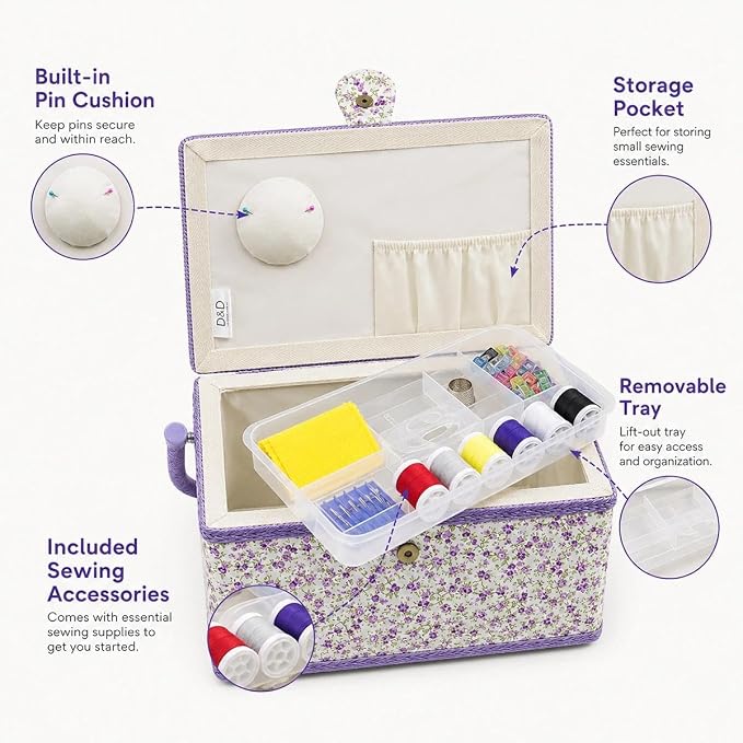 Large Sewing Basket with Accessories, Sewing Organizer Box for Sewing Supplies and DIY Crafting Tools Storage, Sewing Kit Tools for Sewing Mending - Image 4