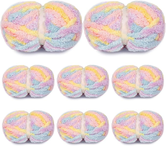 8 Pack Giant Chunky Yarn for Crocheting/Hand Knitting, Blanket Extra Thick Yarn, Super Bulky Large Soft Fluffy Plush Fuzzy Thick Chenille Yarn-1 Pack of 226g/7.97oz-Candy Colors by JOYMAY