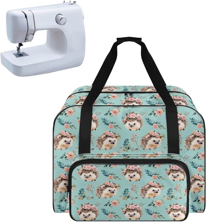 Sewing Machine Tote Bag Large Capacity Appliance Dust Storage Bag Versatile Travel Carrier Bag Portable Sewing Machine Organizer Bag, Hedgehog Flower Leaf Teal by Unknown