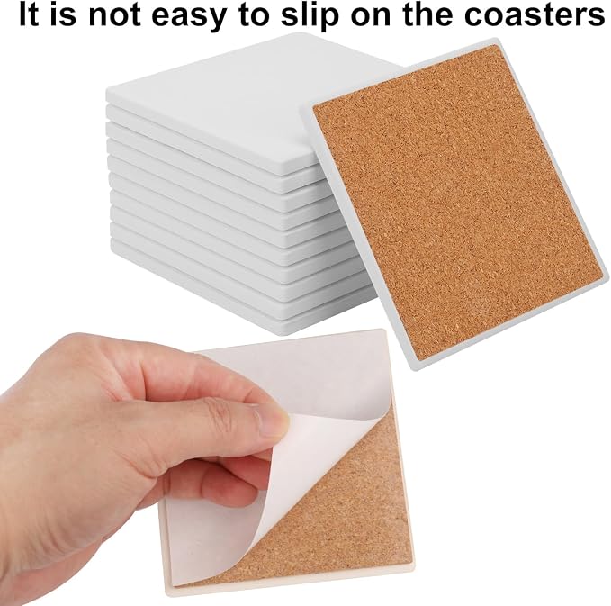 52 PCS Square Blank Ceramic Coasters - 4 x 4 Inch Unglazed Ceramic Coasters with Cork Backing Pads, Artistic Tile Coasters for DIY, Mosaics, & Crafts - Image 3