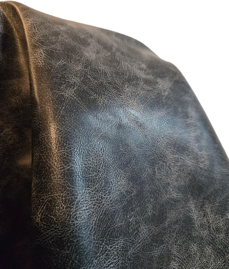 Black Vintage Distressed Soft Faux Leather Fabric Upholstery Sheet PU Peta Approved Vegan by the Yard Synthetic Pleather 0.9 mm Nappa 1 Yard 36 x 54 inch Soft Smooth (Black Vintage, 1 Yard (36"x54") - Image 5