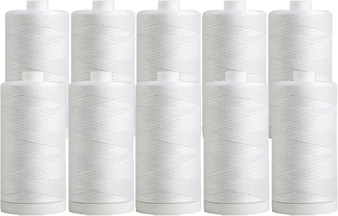 Connecting Threads White 100% Cotton Thread Set - 10 Spools | 1200 yard spools of 50 weight thread for machine sewing, handsewing, and quilting - White color by ConnectingThreads