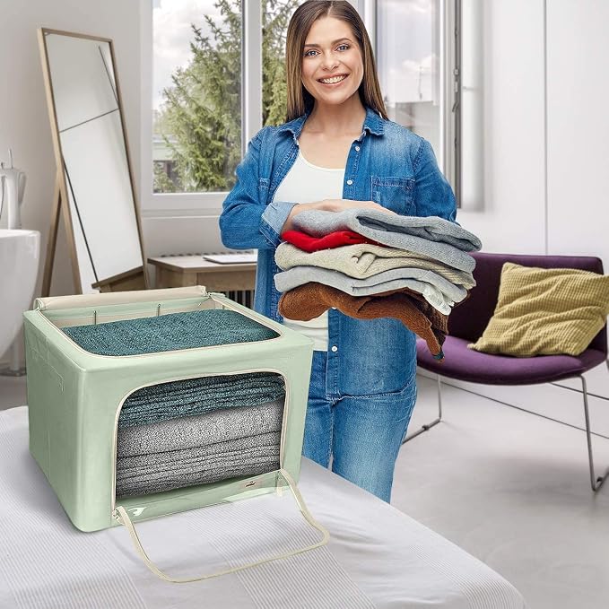 Sorbus Jumbo Storage Bins with Metal Frame - Oxford Fabric Storage Containers with Large Clear Window & Carry Handles - Stackable & Foldable Clothes Organizer Bags for Bedding Linen, Clotheing & More - Image 4