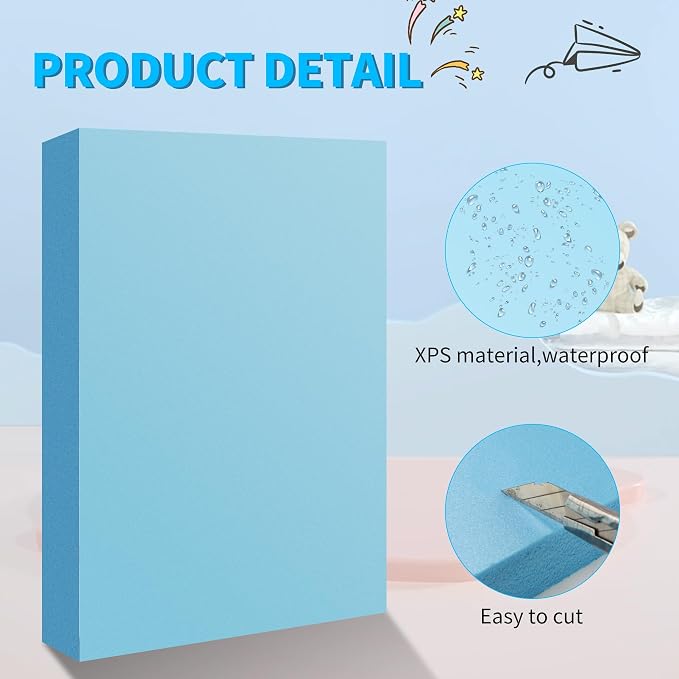 LuckyFoam Blue 4 Pack 12x7.5x2 inch Foam Sheets 2 Inch | Polystyrene Rectangles XPS Foam Board Craft for Insulating DIY Modeling Art Supplies - Image 4
