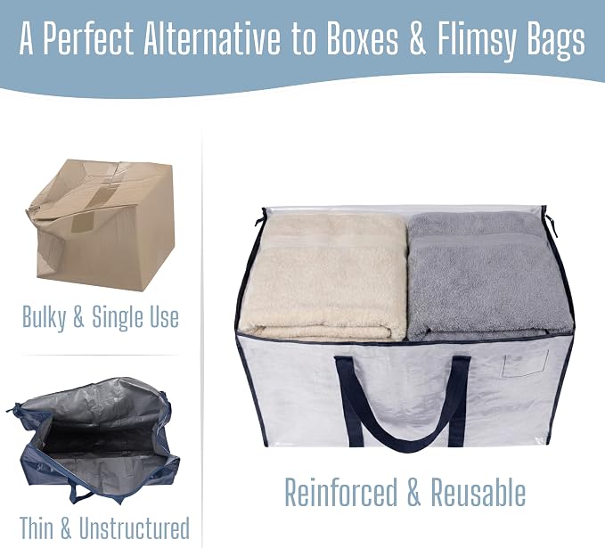 VENO 8 Pack Heavy Duty Moving Bags, Extra Large Storage Bags with Reinforced Handles & Strong Zippers, Foldable & Reusable Moving Box Alternative for Clothes & Dorm Storage - Image 5