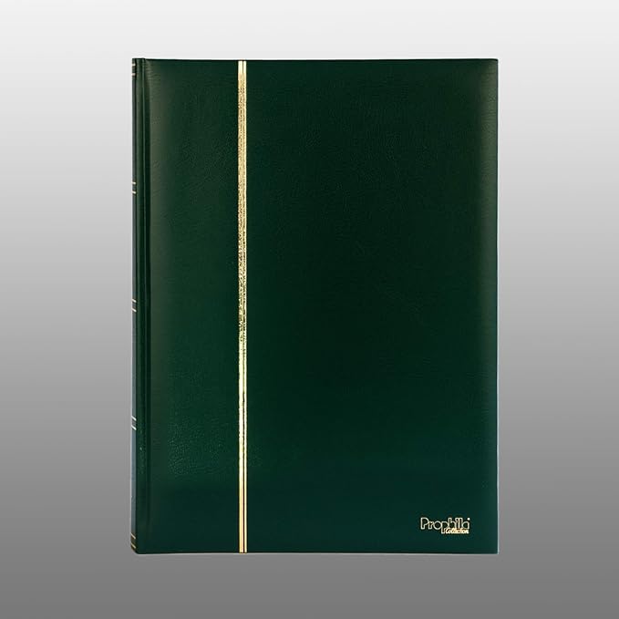 Prophila Stamp Album Stockbook 60 Black Sides, Leatherette Padded Green Cover - Image 2