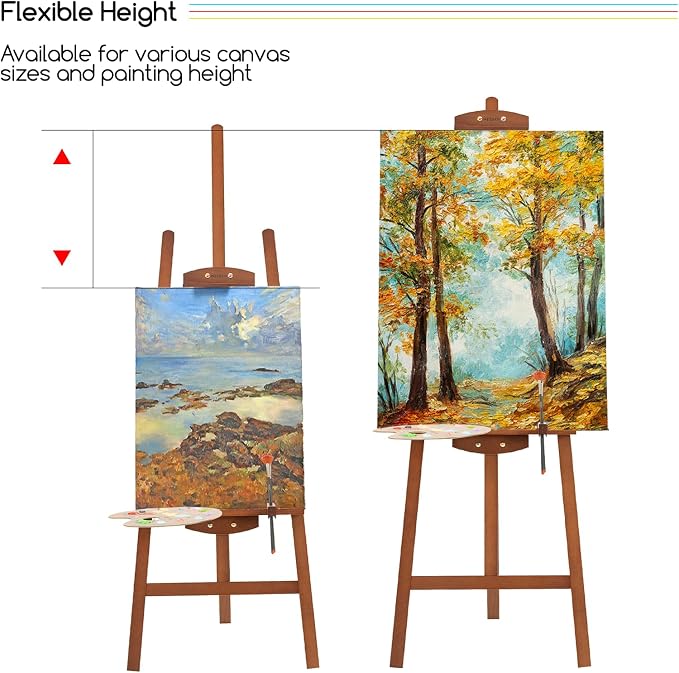 MEEDEN Easel Stand for Painting: A Frame Wooden Display Easel Stand for Canvas up to 59", Adjustable Lyre Beech Wood Artist Easel with Brush Holder, Washer for Painting, Display, Wedding Sign, Walnut - Image 4