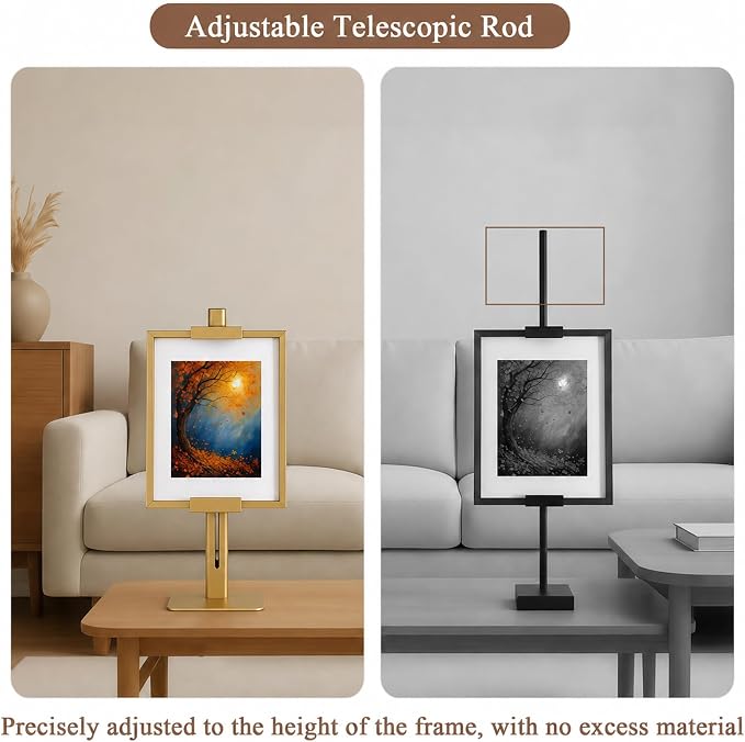 24''Adjustable Metal Tabletop Easel, Picture Frame Stand | Heavy-Duty Metal Display Stand for Artworks, Photos, Signs, Fits Most Frames up to 1.26" Thick (Gold) - Image 6