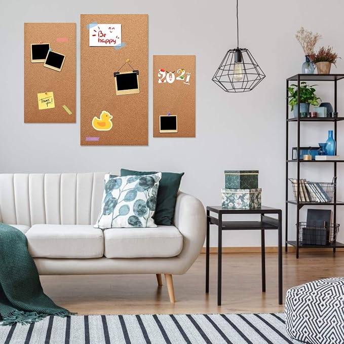 Cork Bulletin Board 17"x8" - 1/2" Thick Cork Board Tiles Frameless Cork Tiles, Self-Adhesive Corkboards Wall Decor with a Box Bonus Pushpins (6pack) for Office, School and Home - Image 6