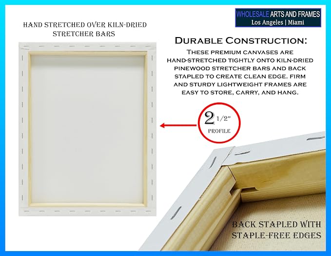 Stretched Canvas for Painting 9x12 10PK 2.5" Extra Fine Smooth Portrait Cotton Canvas 13 Oz Stretched Large Canvases for Painting 9 x 12 Bulk Canvas Value Pack.Blank 12x9 Canvases Universal Primed - Image 3