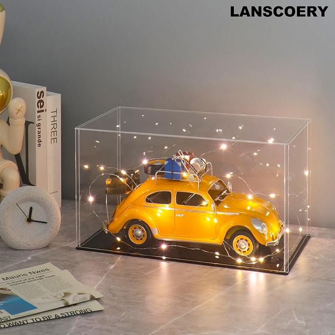 LANSCOERY Acrylic Display Case, 13.8 x 11.8 x 5.9 in, Upgraded Thickened UV-Resistant Showcase, 98% Clarity Dustproof Box with Glossy Black Base for Action Figures, LEGO & Models - Image 3