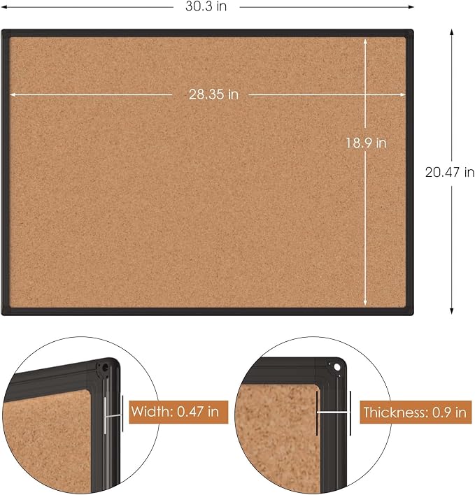 2-Pack Cork Board Bulletin Board 20 x 30, Black Aluminium Framed Corkboard, Office Board for Wall Cork, Large Wall Mounted Notice Pin Board with 32 Push Pins for School, Home & Office - Image 4