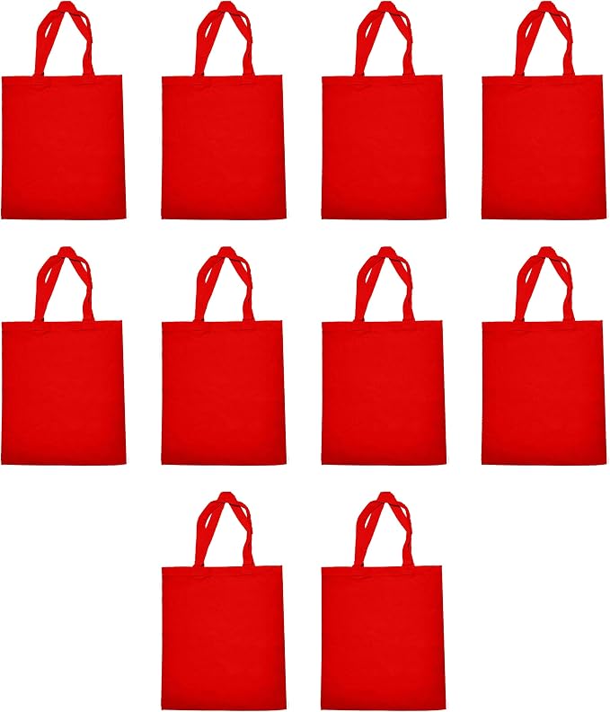 DISCOUNT PROMOS Cotton Canvas Tote Bags Set of 10, Bulk Pack - Reusable, Great for Shopping, Grocery, Beach, Picnic, Wedding Favors - Red by DISCOUNTPROMOS