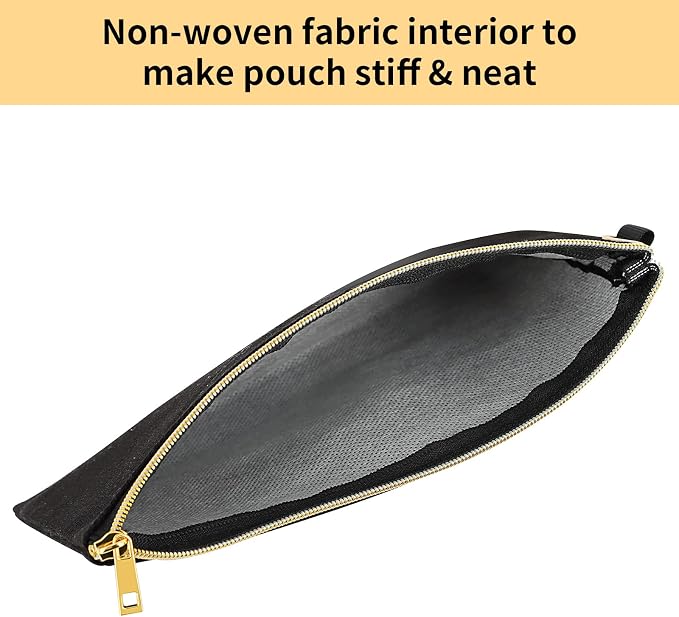 Muka 6 Pack Canvas Zipper Pouch Cosmetic Black Makeup Bag Travel Toiletry - Gold Zipper - Image 4