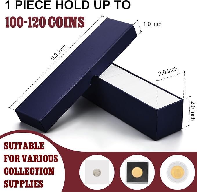 Teling 8 Pcs 2x2 Coin Storage Collectors Box, 9 x 2 x 2 Inches, Blue | Cardboard Coin Flips for Cents, Protects Penny Quarters Nickels, Organizes Collection Storage, Stackable Collector Boxes - Image 2