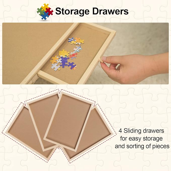 1000 Piece Wooden Folding Puzzle Table with 4 Drawers - Image 4