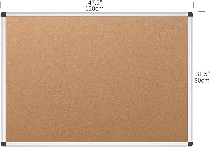 VIZ-PRO Cork Notice Board, 48 X 32 Inches, Cork Bulletin Board with Silver Aluminium Frame - Image 2