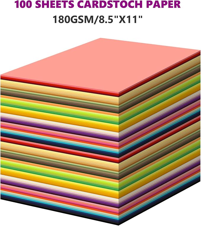 100 Sheets Colored Cardstock 8.5" X 11", 50 Assorted Colors(180GSM/65LB) | Construction Paper, for DIY Crafts, Card Stock Printer Paper, Thick Cardstock Paper for School Supplies, Party Decor - Image 8