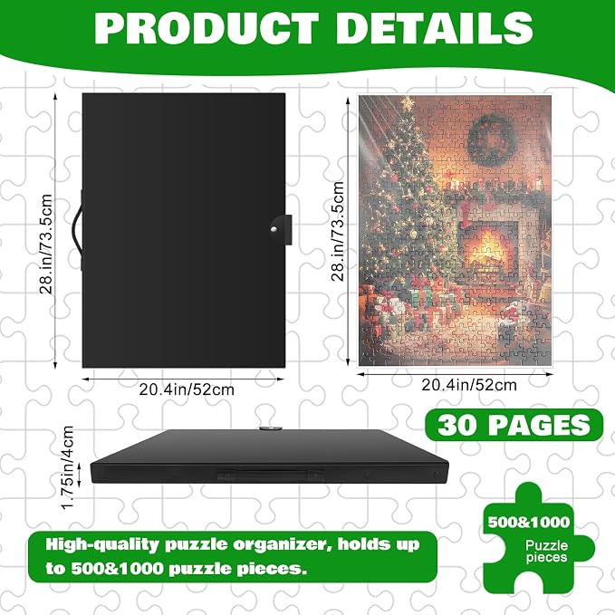 Feifeiya 30 Pocket Puzzle Storage Folder Book for 500-1000 Pcs Jigsaw Puzzles, 28 x 20.5 Inch Portable Puzzle Binder Album with Clear Protective Sleeves, Dustproof Book for Finished Puzzles - Image 2