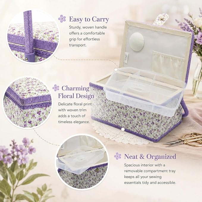 Large Sewing Basket with Accessories, Sewing Organizer Box for Sewing Supplies and DIY Crafting Tools Storage, Sewing Kit Tools for Sewing Mending - Image 3