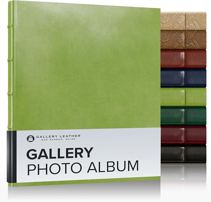 Gallery Leather Photo Album 4x6 Pictures with Slip-In Pockets & Writing Space – Holds up to 120 Photos, Ring Bound, Made in USA – Acadia Lime - 11.75" x 10.5" by GalleryLeather