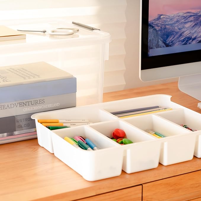 Citylife 32QT 2Packs Clear Craft Organizers and Storage Box with Tray | Stackable Art Supply Organizer Storage Bins with Lids for Beads, Markers, Sewing, Tools, Clothes, Files, Office Supplies - Image 3