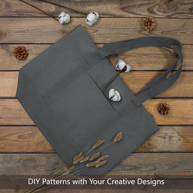 TOPDesign 3-Pack Canvas Tote Bags with an External Pocket, Reusable Grocery Shopping Bags, Top Zipper Closure, Daily Essentials (Grey) - Image 4