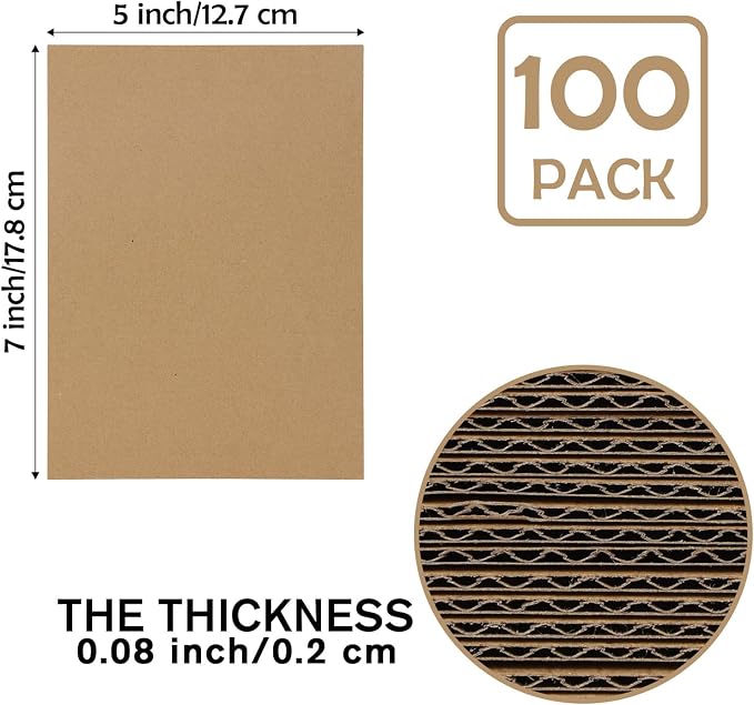 Calenzana 5x7 Corrugated Cardboard Sheets Set of 100, Flat Card Boards Inserts for Crafts, Packing, Shipping, Moving, Mailing - Image 2