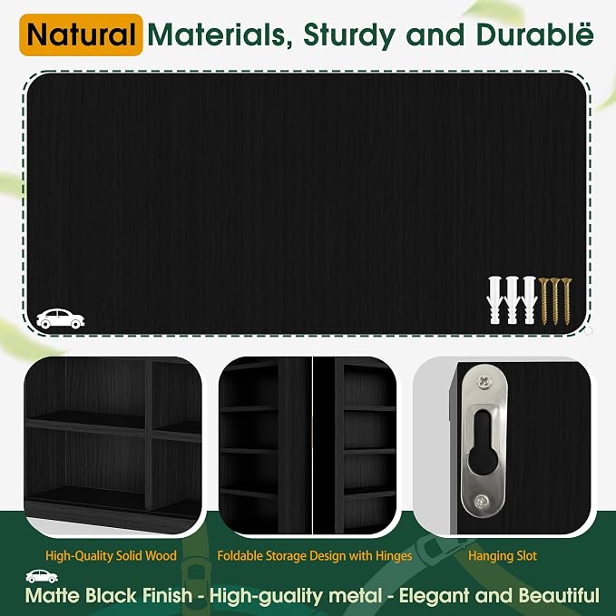 Model Car Display Case 24 x 17 in, Holds 54 Fits 1/64 Scale Toy car Storage Organizer,Wall-Mounted Toy Shelf Display Storage, Collapsible Wooden Box with 2 Acrylic Cover Plates (Only Box - Black) - Image 6