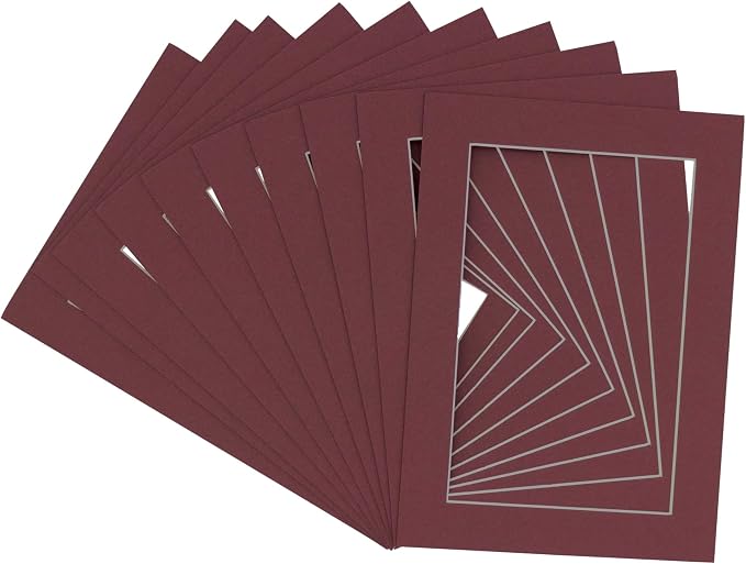 8x12 Mat for 11x14 Frame - Precut Mat Board Acid-Free Show Kit with Backing Board, and Clear Bags Maroon 8x12 Photo Matte Made to Fit a 11x14 Picture Frame Matboard for Framing, Pack of 10 Mats - Image 3