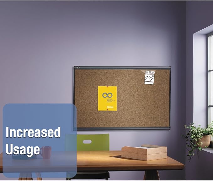 Quartet Prestige Colored Cork Bulletin Board, 36 x 24, Brown Surface, Graphite Gray Fiberboard/Plastic Frame - Image 4