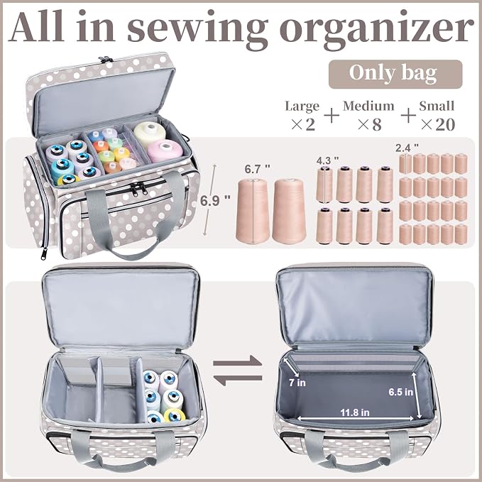 Anitor Sewing Supplies Organizer, Double Layer Sewing Storage Organizer | Two Detachable Dividers, Large Travel Sewing Bag Organizer with Shoulder Strap for Accessories (Bag Only) - Image 2