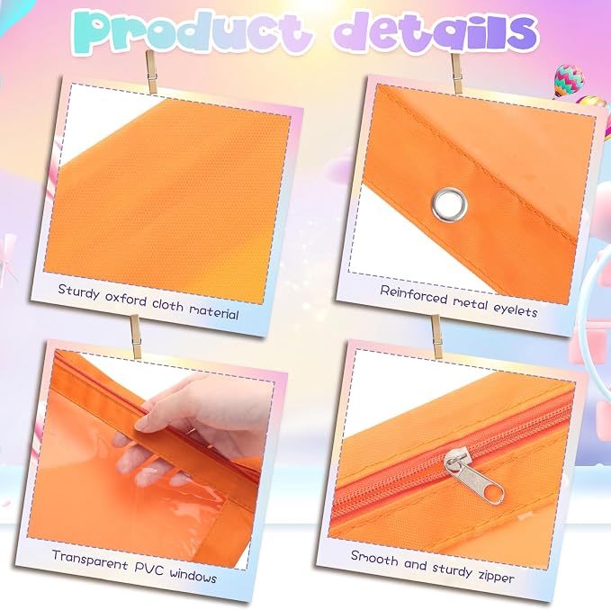 Leinuosen 64 Pack Pencil Pouch Bulk for 3 Ring Binder, Pencil Case with Zipper and Clear Window 8 Assorted Color Storage Bag for Office, Back to School Classroom Supplies - Image 3